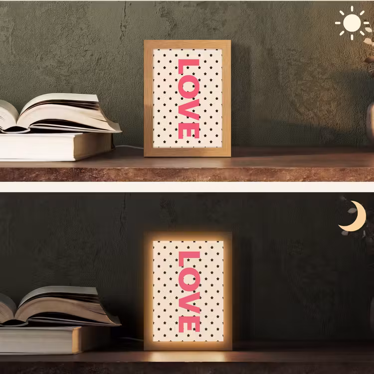 Love - Stippen - Roze Light Box met kabel (Tafellamp) klein -sfeer3