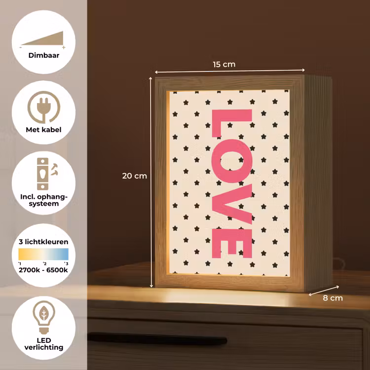Love - Stippen - Roze Light Box met kabel (Tafellamp) klein -USP_NL
