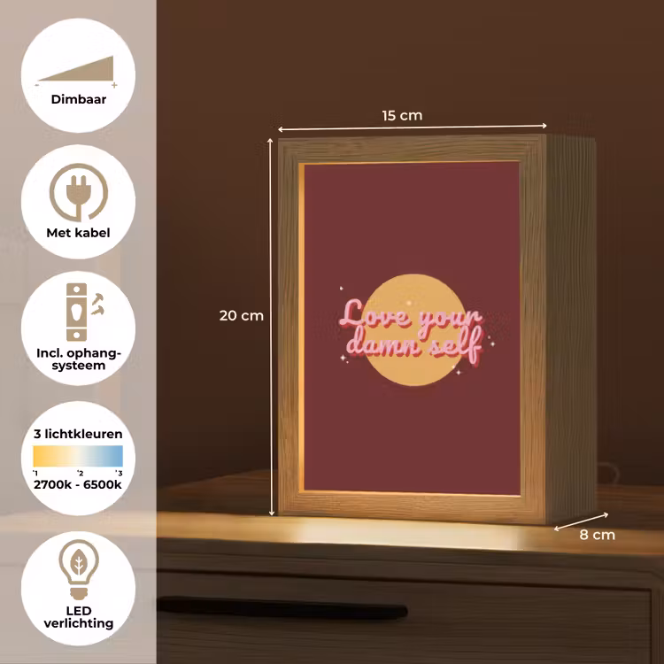 love your damn self - Cirkel - Glitter - Rood Light Box met kabel (Tafellamp) klein -USP_NL