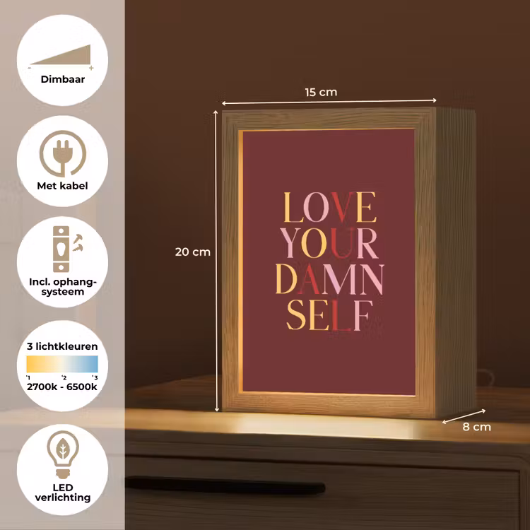 Love your damn self - Kleurrijk - Bordeaux Light Box met kabel (Tafellamp) klein -USP_NL