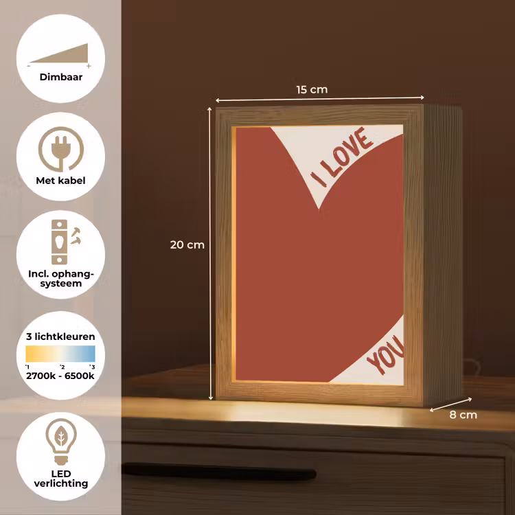 Loveyou - Rood - Hart Light Box met kabel (Tafellamp) klein -USP_NL