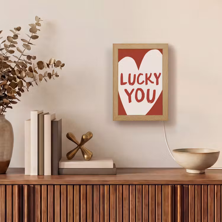 Lucky - Hart - Rood Light Box met kabel (Tafellamp) klein -sfeer2