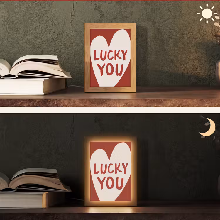 Lucky - Hart - Rood Light Box met kabel (Tafellamp) klein -sfeer3