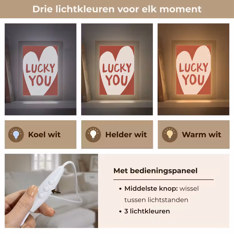 Lucky - Hart - Rood Light Box met kabel (Tafellamp) klein -USP_lichtkleurNL