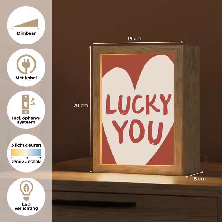 Lucky - Hart - Rood Light Box met kabel (Tafellamp) klein -USP_NL