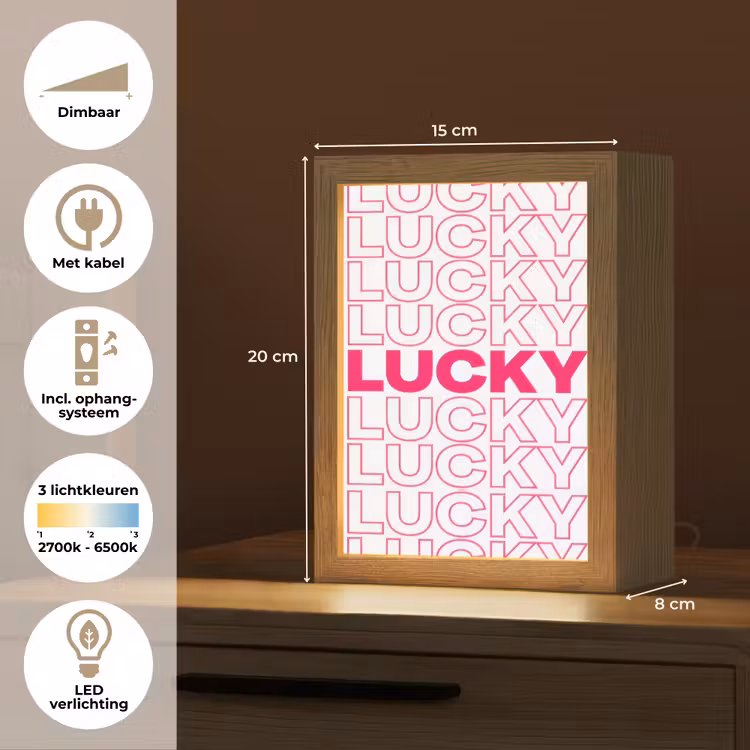 Lucky - Roze - Patroon Light Box met kabel (Tafellamp) klein -USP_NL