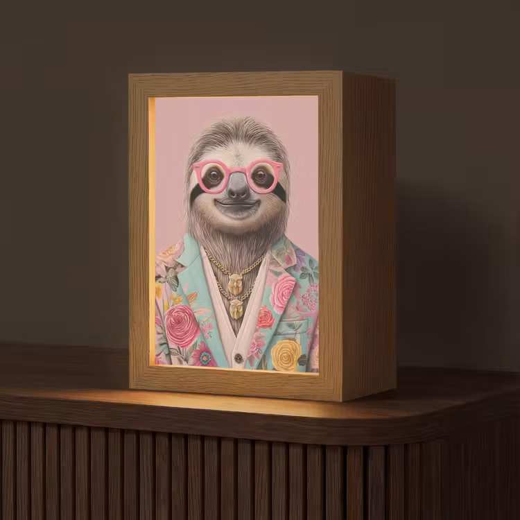 Luiaard - Bloemenprint - Bril - Roze Light Box met kabel (Tafellamp) klein -z3d_website