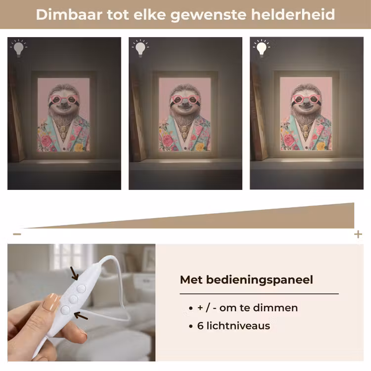 Luiaard - Bloemenprint - Bril - Roze Light Box met kabel (Tafellamp) klein -USP_dimbaarNL