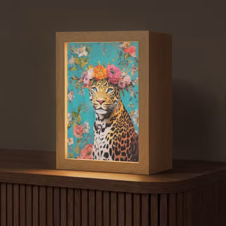 Luipaard - Bloemen - Kroon Light Box met kabel (Tafellamp) klein -z3d_website