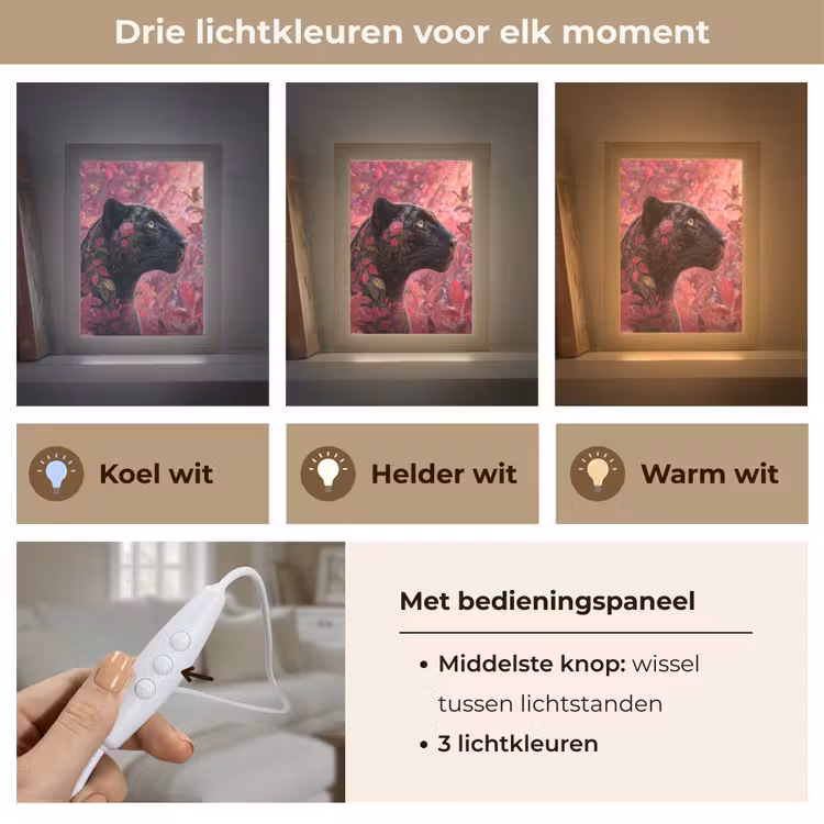 Luipaard - Bloemen - Roze Light Box met kabel (Tafellamp) klein -USP_lichtkleurNL
