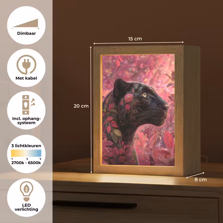 Luipaard - Bloemen - Roze Light Box met kabel (Tafellamp) klein -USP_NL