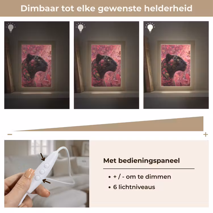 Luipaard - Bloemen - Roze Light Box met kabel (Tafellamp) klein -USP_dimbaarNL