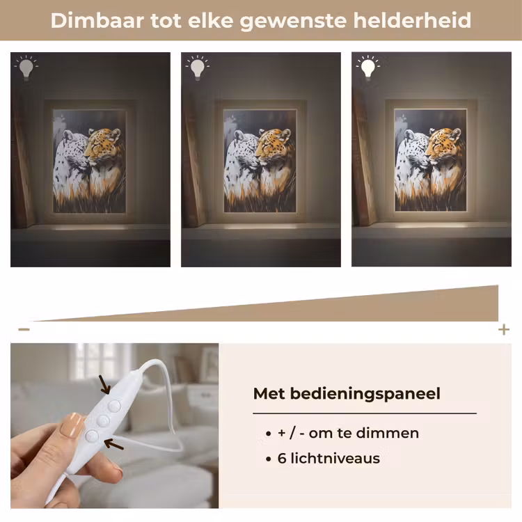 Luipaard - Oranje - Wit - Gras Light Box met kabel (Tafellamp) klein -USP_dimbaarNL