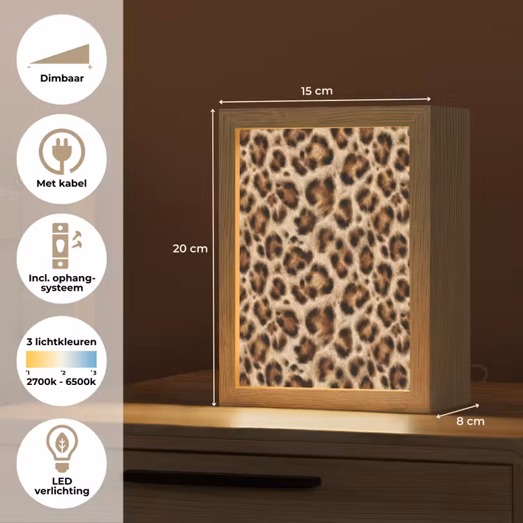 Luipaard - Vacht - Bruin Light Box met kabel (Tafellamp) klein 925 -USP_NL