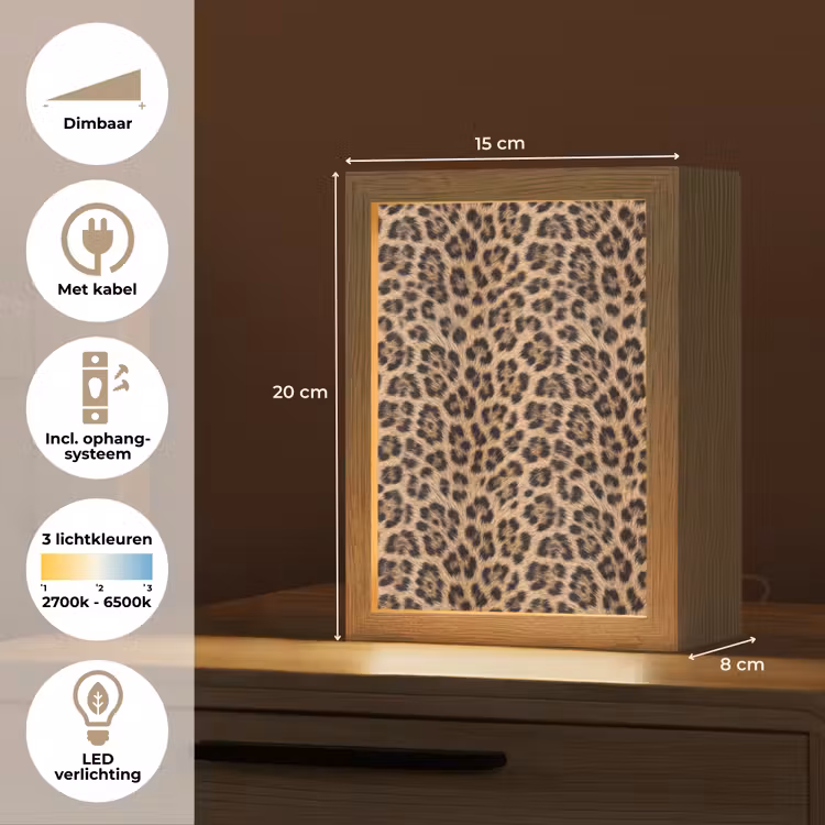 Luipaard - Vacht - Klassiek - Bruin Light Box met kabel (Tafellamp) klein -USP_NL