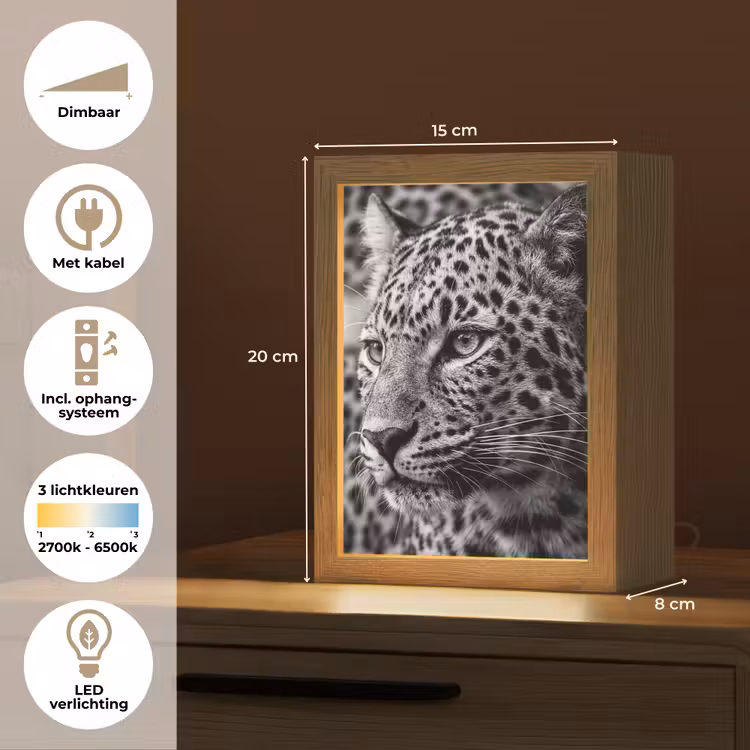 Luipaard - Zwart - Wit - Oog Light Box met kabel (Tafellamp) klein -USP_NL