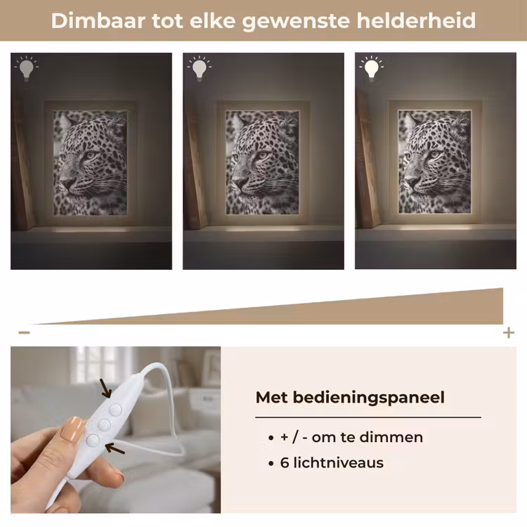 Luipaard - Zwart - Wit - Oog Light Box met kabel (Tafellamp) klein -USP_dimbaarNL