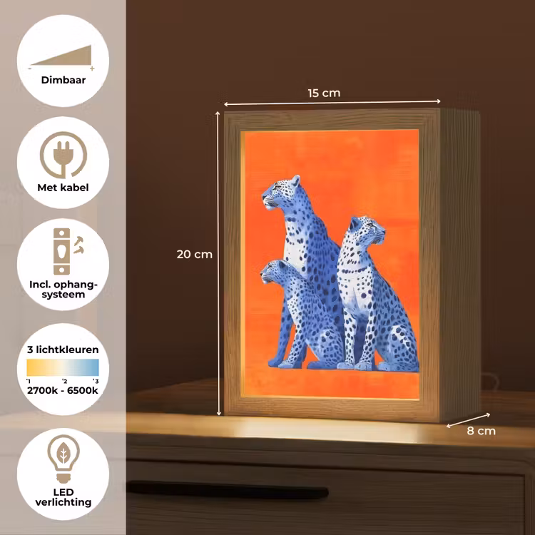 Luipaarden - Stippen - Oranje Light Box met kabel (Tafellamp) klein -USP_NL