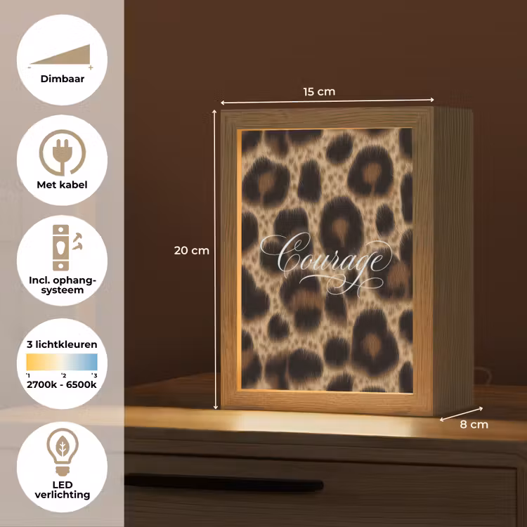 Luipaardprint - Bruin - Courage - Sierlijk Light Box met kabel (Tafellamp) klein -USP_NL