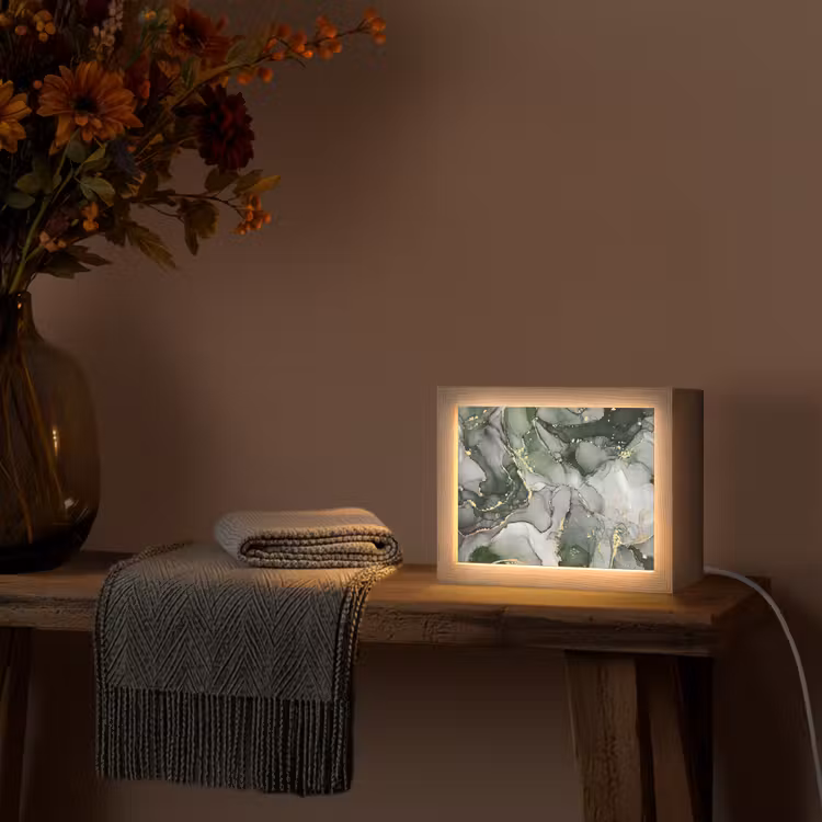 Luxe - Marmer - Groen Light Box met kabel (Tafellamp) klein -sfeer4