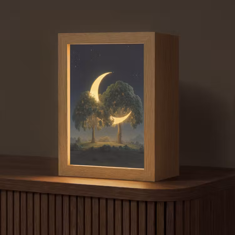Maan - Bomen - Rust Light Box met kabel (Tafellamp) klein -z3d_website