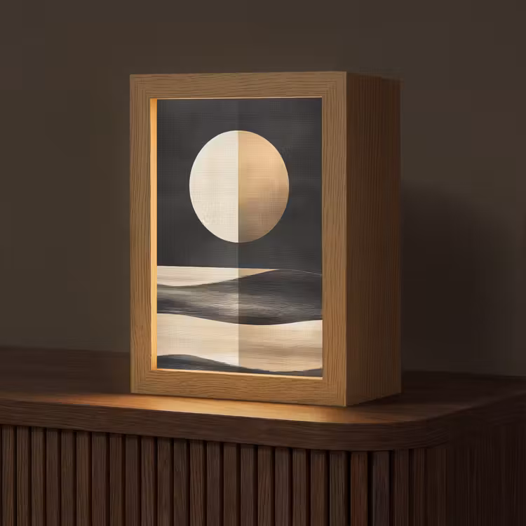 Maan - Cirkel - Goud Light Box met kabel (Tafellamp) klein -z3d_website