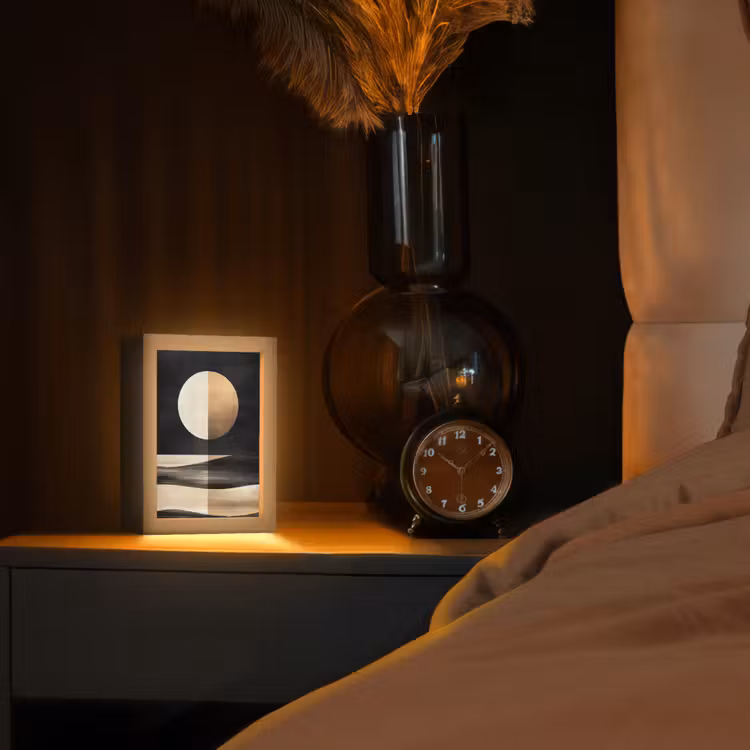 Maan - Cirkel - Goud Light Box met kabel (Tafellamp) klein -sfeer1
