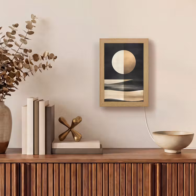 Maan - Cirkel - Goud Light Box met kabel (Tafellamp) klein -sfeer2
