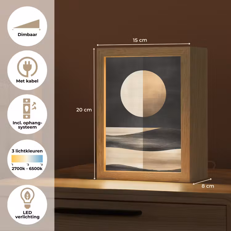 Maan - Cirkel - Goud Light Box met kabel (Tafellamp) klein -USP_NL