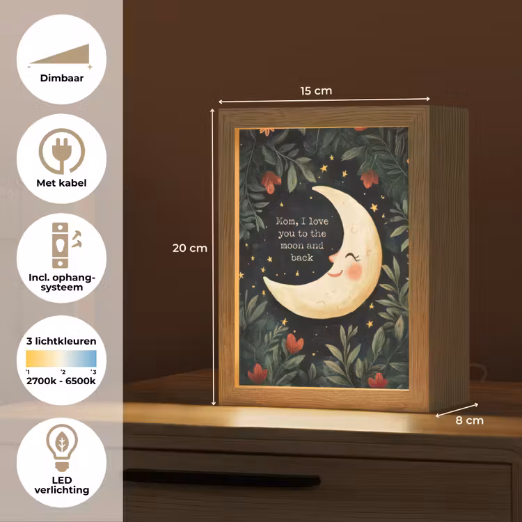 Maan - Quote - Bloemen - Sterren Light Box met kabel (Tafellamp) klein -USP_NL