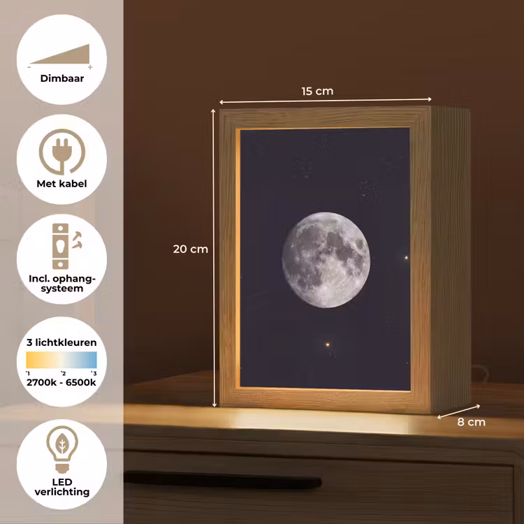 Tafellamp - Maan - Sterren - Ruimte - Maan - Sterren - Ruimte Light Box met kabel (Tafellamp) klein