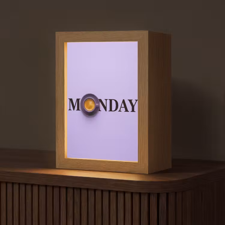 Maandag - Mok - Koffie - Paars Light Box met kabel (Tafellamp) klein -z3d_website