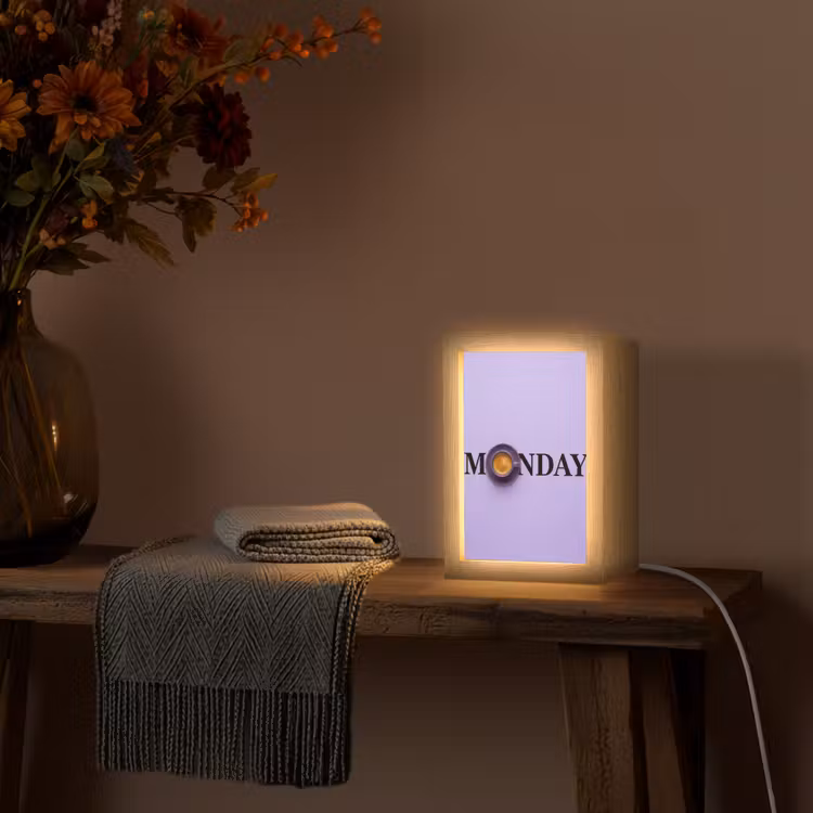 Maandag - Mok - Koffie - Paars Light Box met kabel (Tafellamp) klein -sfeer4