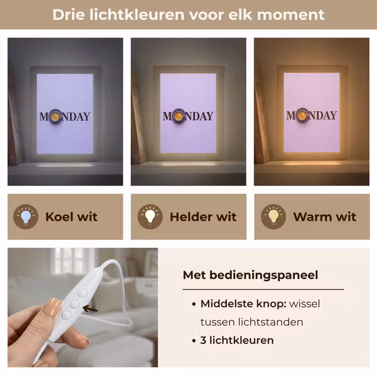 Maandag - Mok - Koffie - Paars Light Box met kabel (Tafellamp) klein -USP_lichtkleurNL