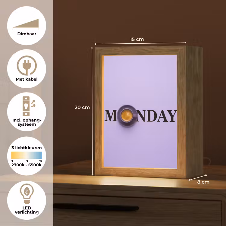 Maandag - Mok - Koffie - Paars Light Box met kabel (Tafellamp) klein -USP_NL