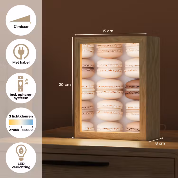 Macarons - Beige - Bruin Light Box met kabel (Tafellamp) klein -USP_NL