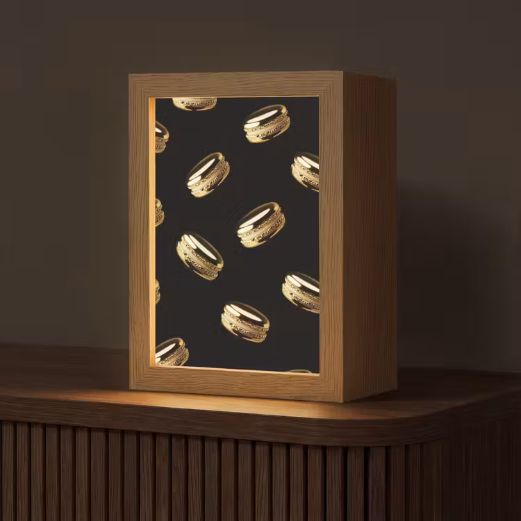 Macarons - Patroon - Goud - Zwart Light Box met kabel (Tafellamp) klein -z3d_website