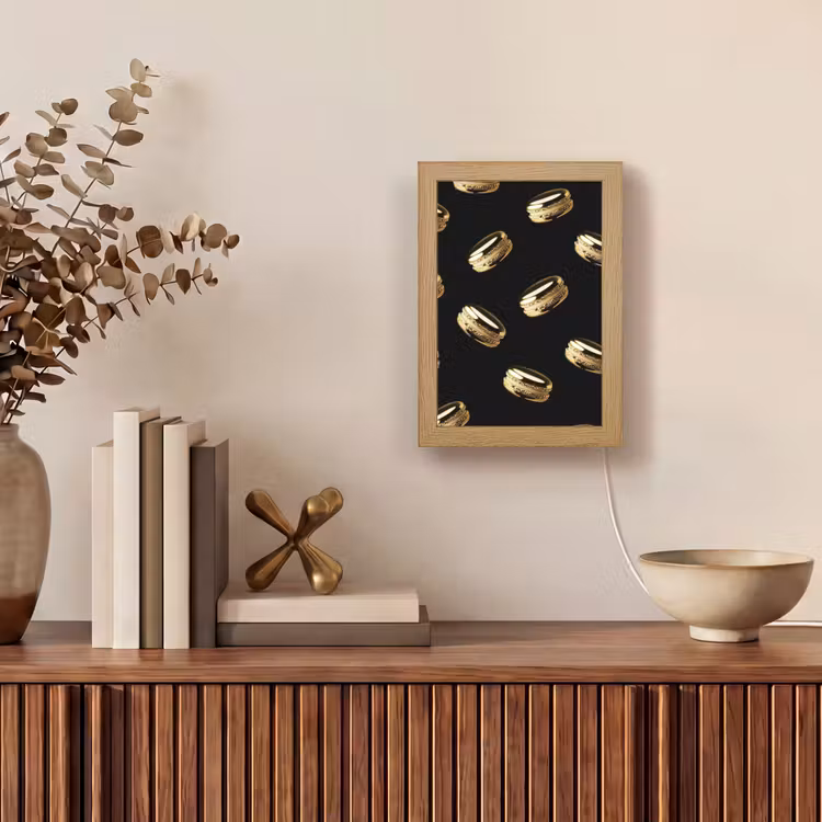 Macarons - Patroon - Goud - Zwart Light Box met kabel (Tafellamp) klein -sfeer2