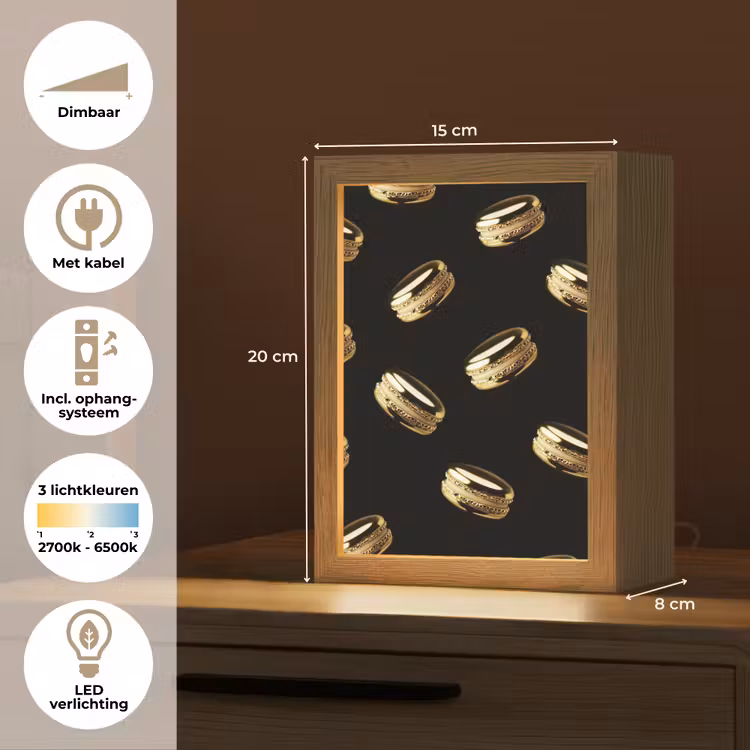 Macarons - Patroon - Goud - Zwart Light Box met kabel (Tafellamp) klein -USP_NL