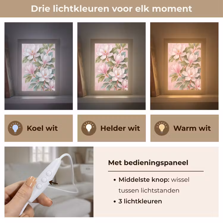 Magnolia's - Patroon - Roze Light Box met kabel (Tafellamp) klein -USP_lichtkleurNL