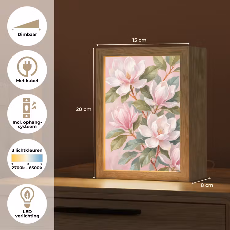 Magnolia's - Patroon - Roze Light Box met kabel (Tafellamp) klein -USP_NL