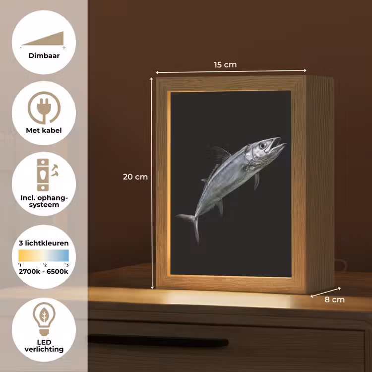 Makreel - Vis - Zwart Light Box met kabel (Tafellamp) klein -USP_NL
