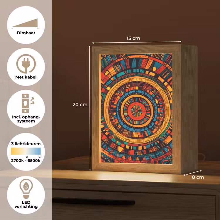 Mandala - Cirkels - Patronen Light Box met kabel (Tafellamp) klein -USP_NL