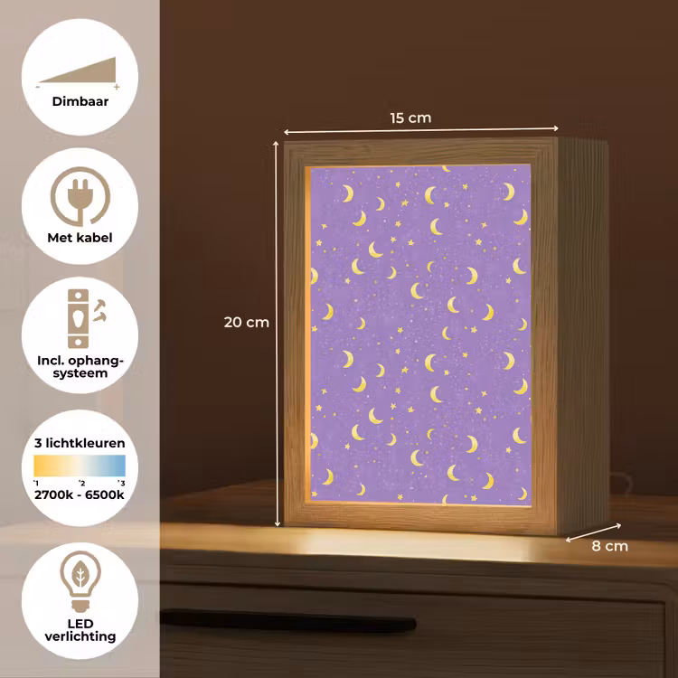 Manen - Sterren - Paars Light Box met kabel (Tafellamp) klein 925 -USP_NL