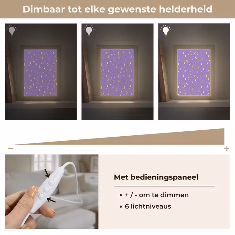 Manen - Sterren - Paars Light Box met kabel (Tafellamp) klein 925 -USP_dimbaarNL