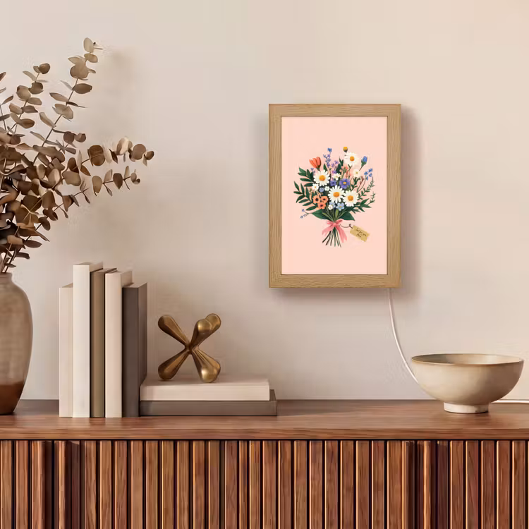 Margrieten - Boeket - Strikje - Roze Light Box met kabel (Tafellamp) klein -sfeer2