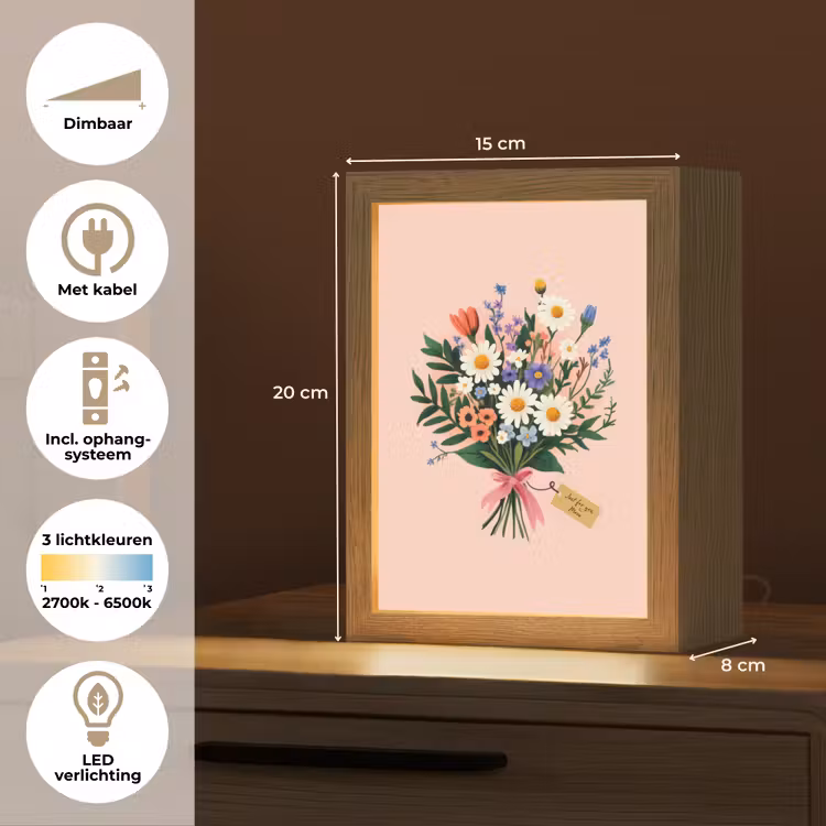 Margrieten - Boeket - Strikje - Roze Light Box met kabel (Tafellamp) klein -USP_NL