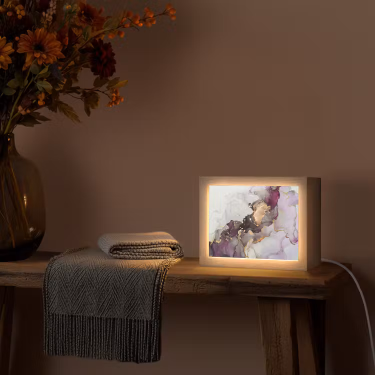 Marmer - Abstract - Goud - Paars Light Box met kabel (Tafellamp) klein -sfeer4