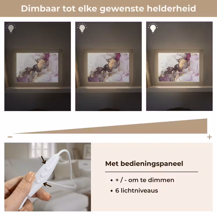 Marmer - Abstract - Goud - Paars Light Box met kabel (Tafellamp) klein -USP_dimbaarNL