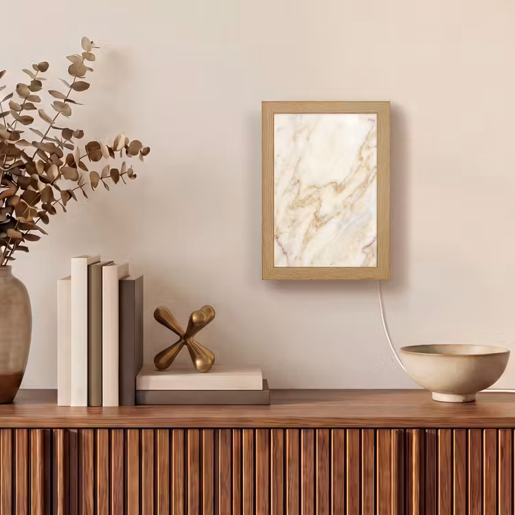 Marmer - Ader - Abstract - Wit - Goud Light Box met kabel (Tafellamp) klein -sfeer2
